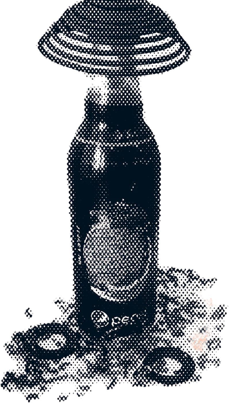 Silkscreen halftone of a Pepsi bottle repurposed as an incense burner