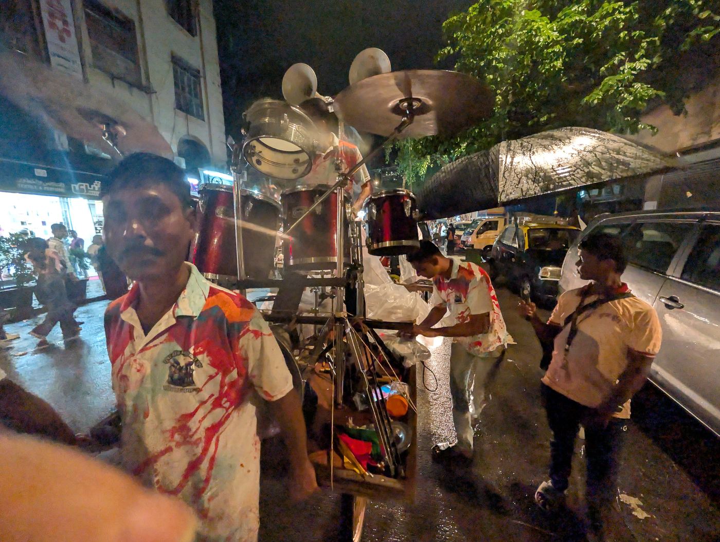 A festival cart loaded with goods on the street